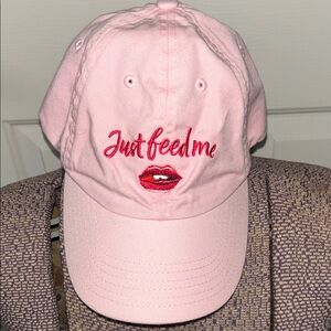 Pink Embroidered Cap "Just feed me"